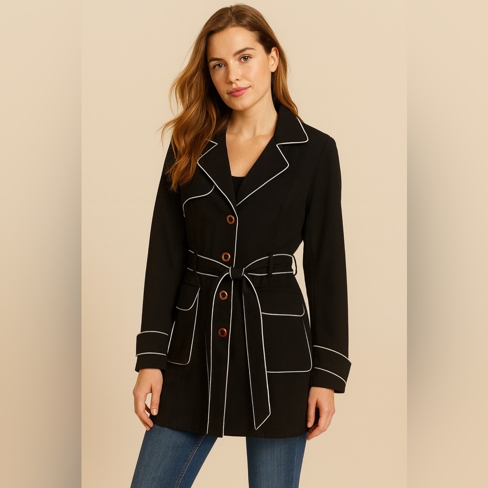 Tulle Navy Blue Contrast Trim Coat Women’s XL (Fits Like M/L)